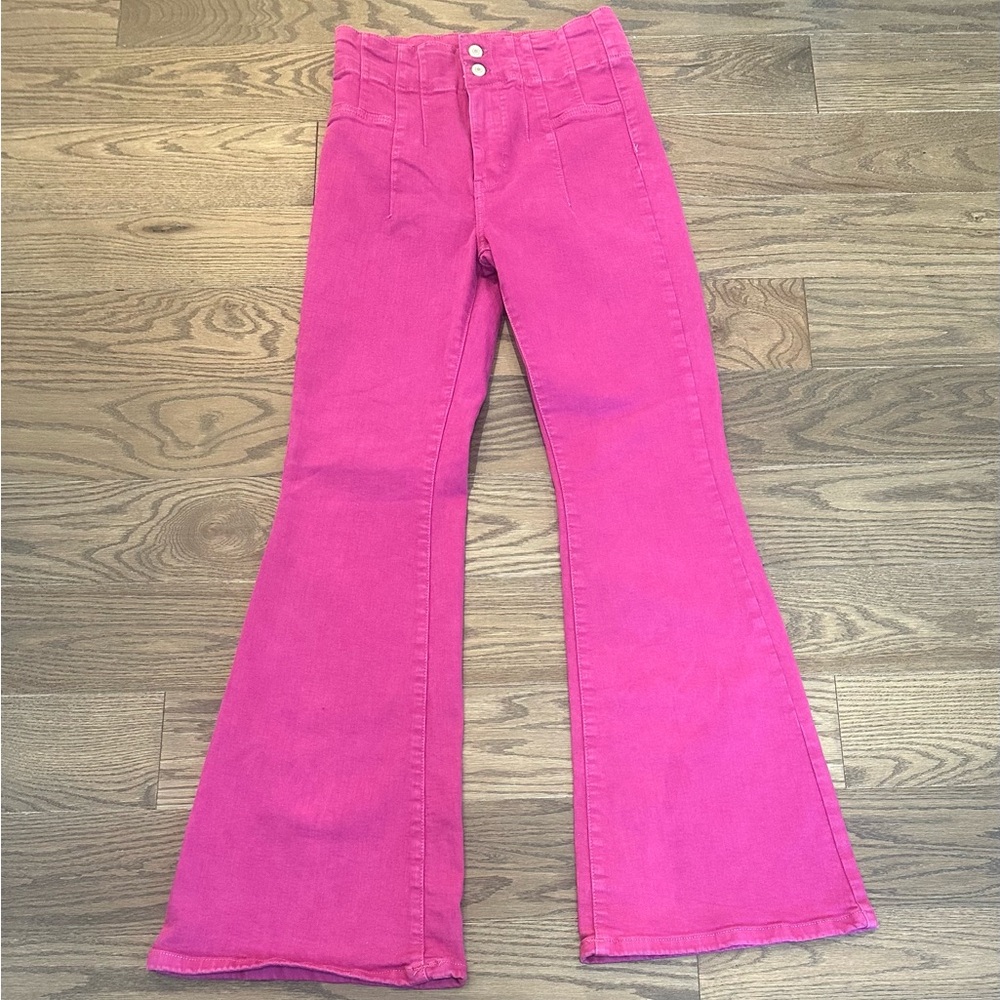 We The Free Jayde High Rise Flare Jeans Size 29 Hot Pink Free People
